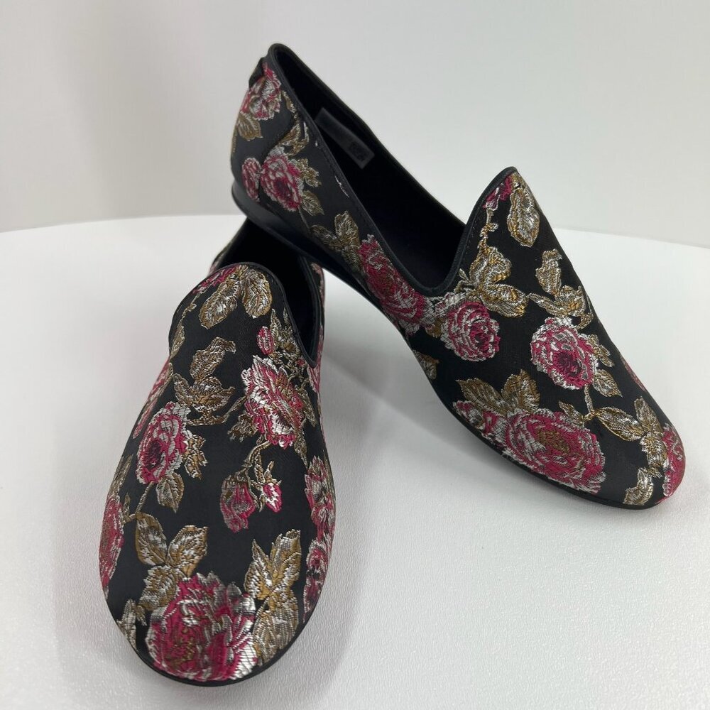 TOMS Darcy Slip On Loafer Shoes Womens US 9.5 Flat Floral Brocade Jacquard Black - Picture 7 of 12